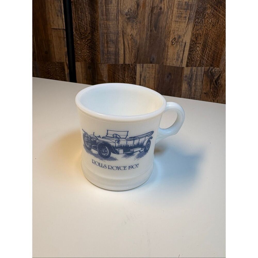 Vintage 1907 Rolls Royce Milk Glass Shaving Mug White Blue Surrey Usa